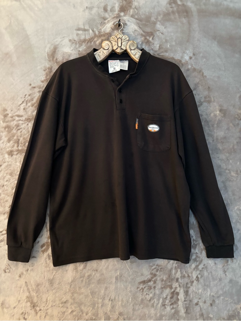 Rasco FR Men's Black Long-Sleeve Henley Work Shirt Size XL